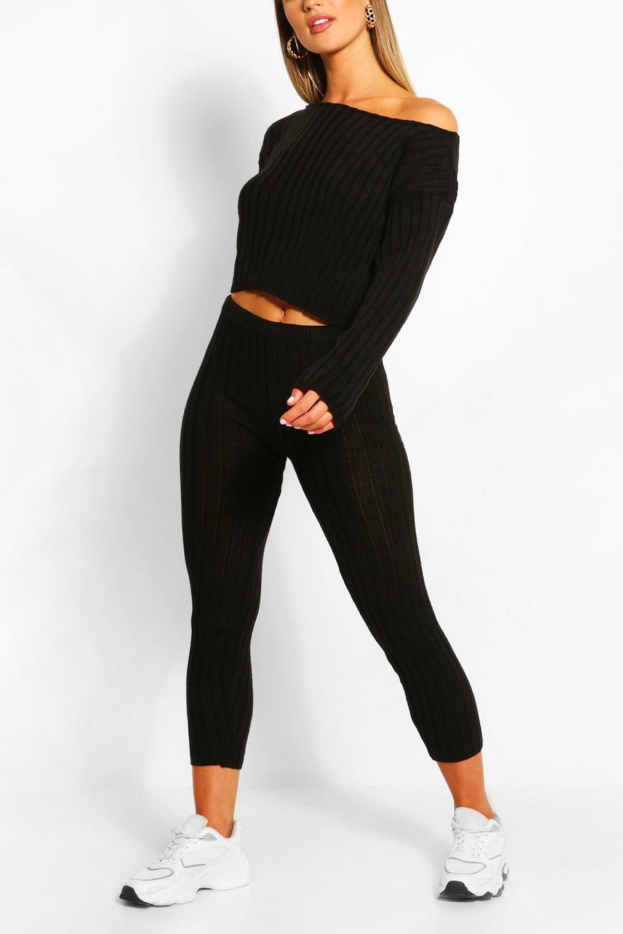 Black Ribbstickad mysdress med leggings image number 1
