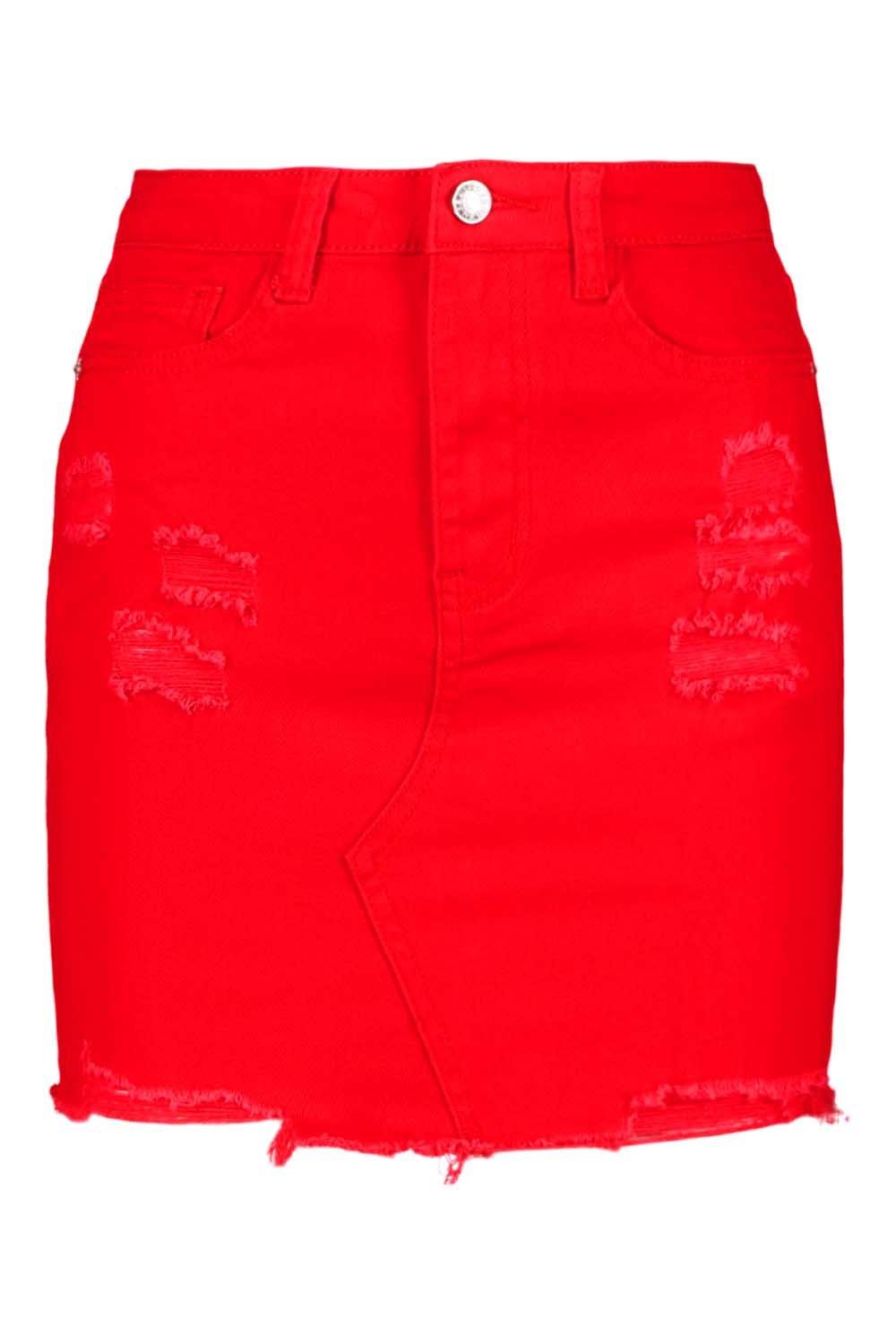 Red denim sale skirt boohoo