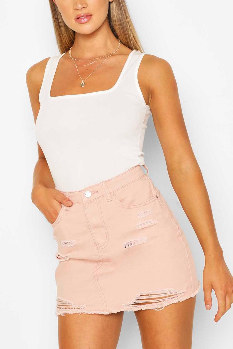 Pink Distressed Mini Skirt image number 1