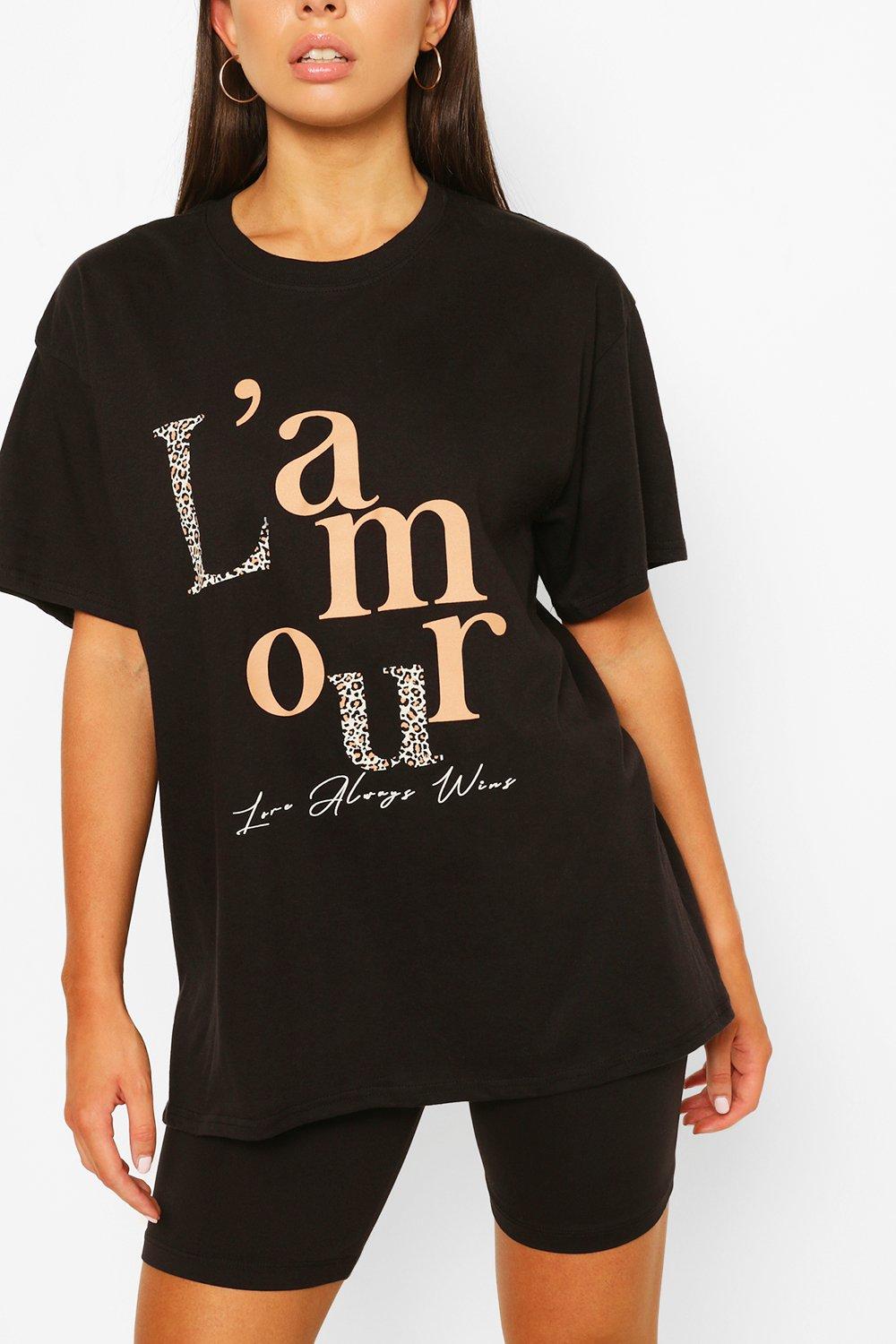 L Amour Slogan T Shirt Boohoo