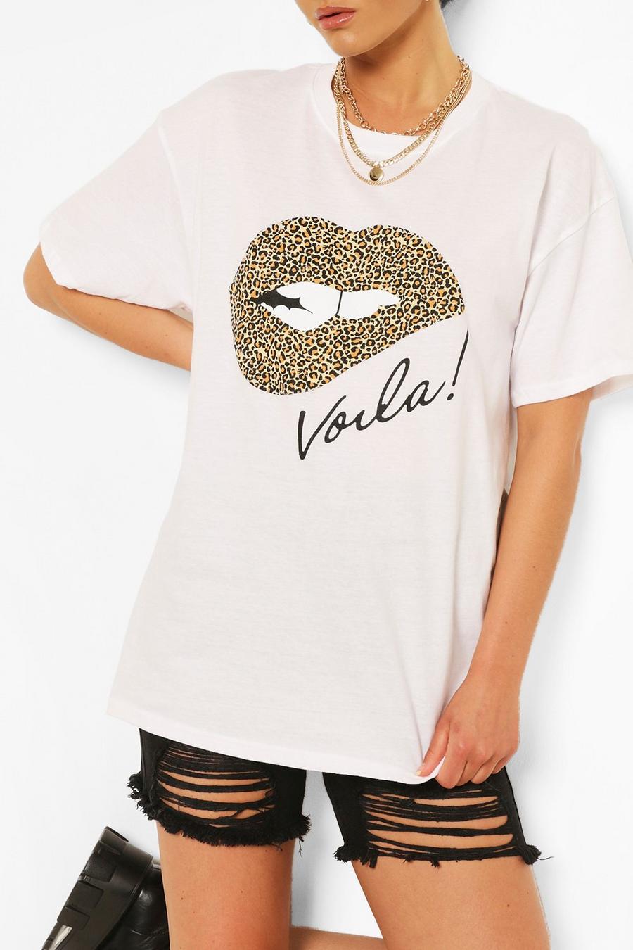 "Voila" T-shirt med leopardmönstrade läppar image number 1