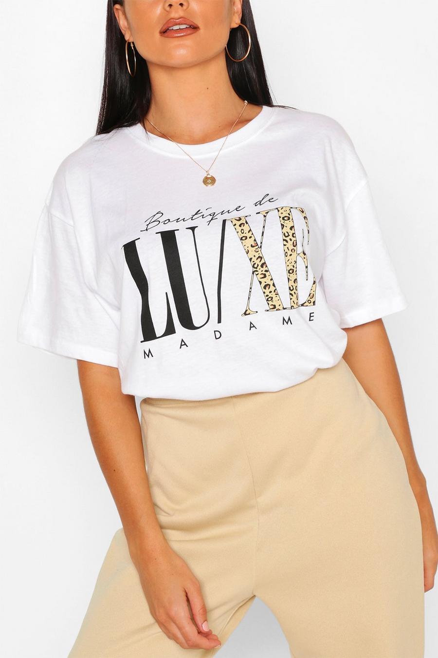 "Luxe" T-shirt med slogan och djurmönster image number 1