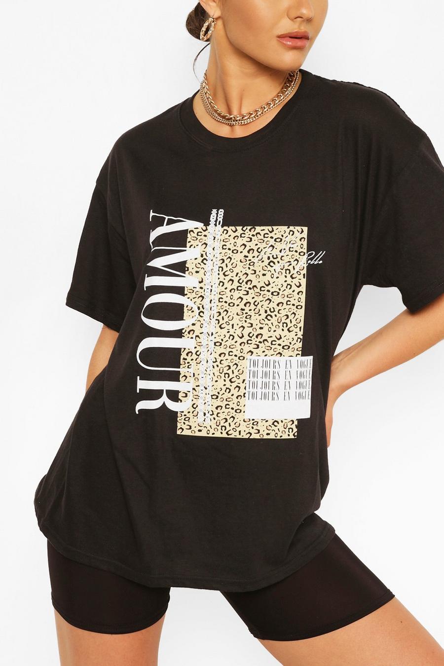 "Amour" T-shirt med leopardtryck image number 1