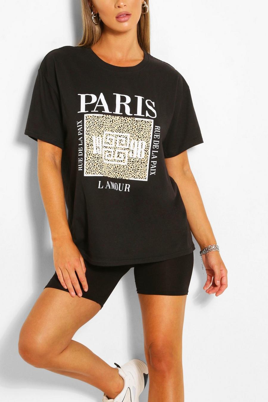 Camiseta con colores en bloque y estampado Paris Animal, Negro image number 1