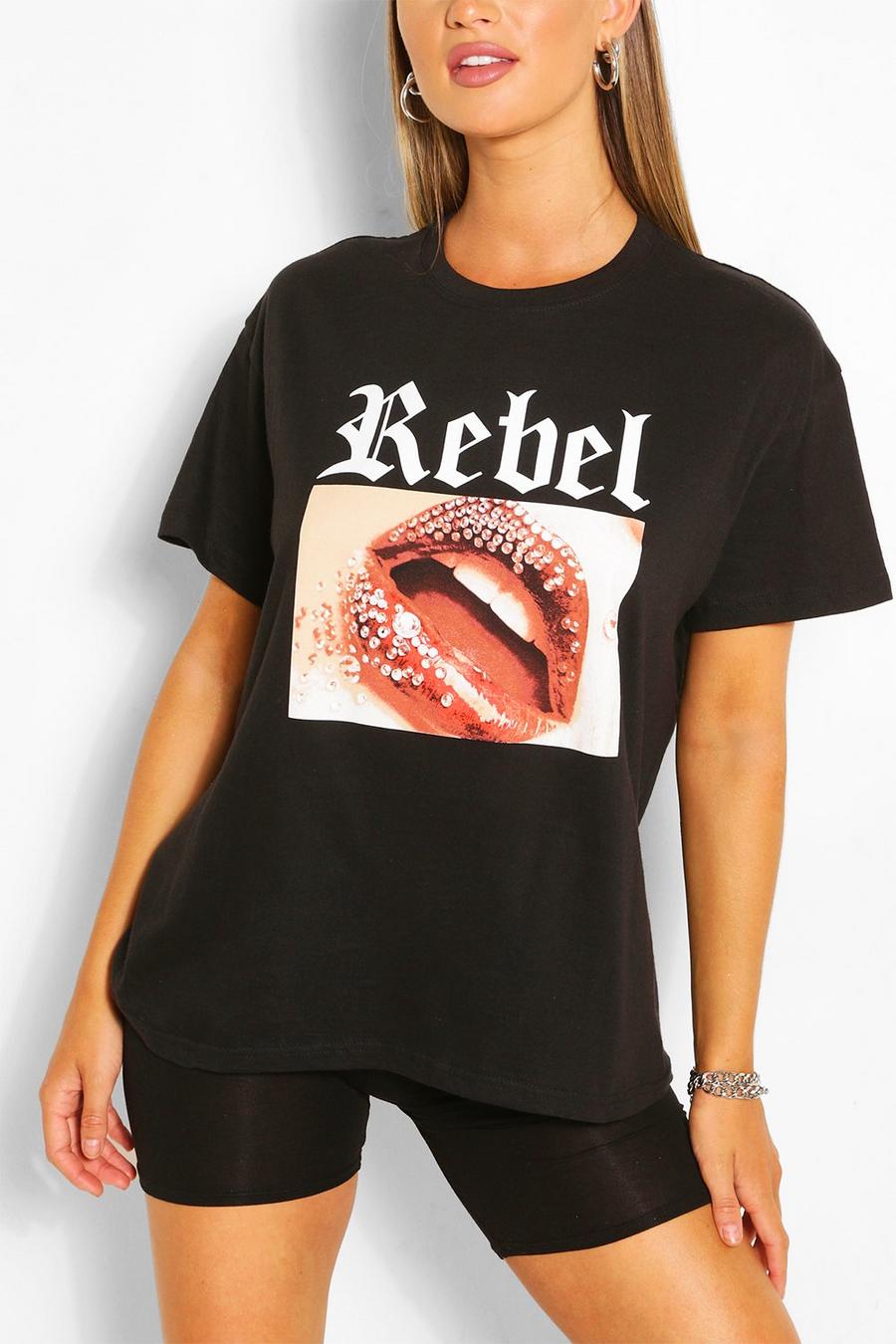T-shirt con stampa di labbra “Rebel” image number 1