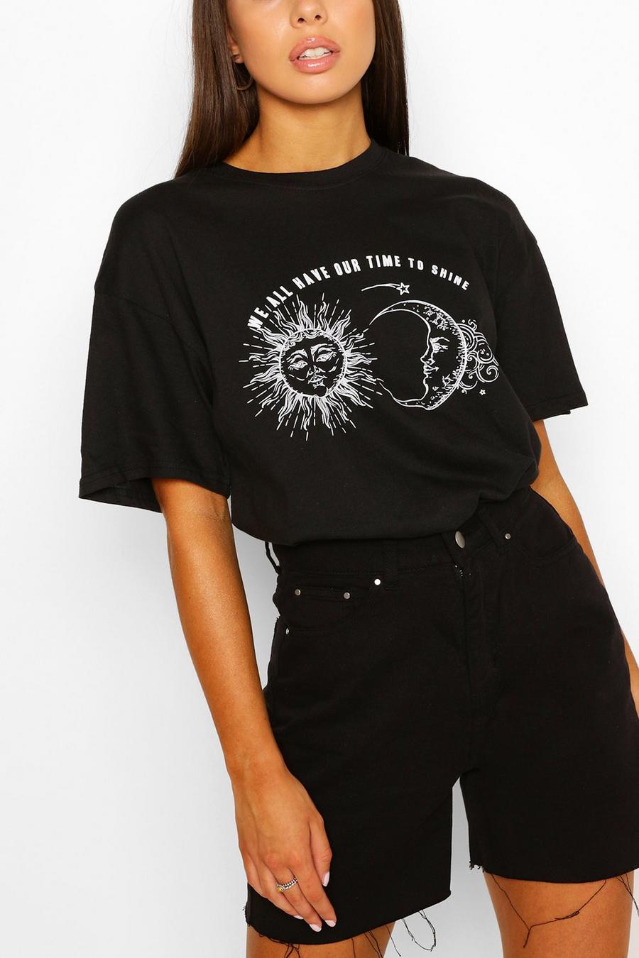 Black Sun Moon Slogan T- Shirt image number 1