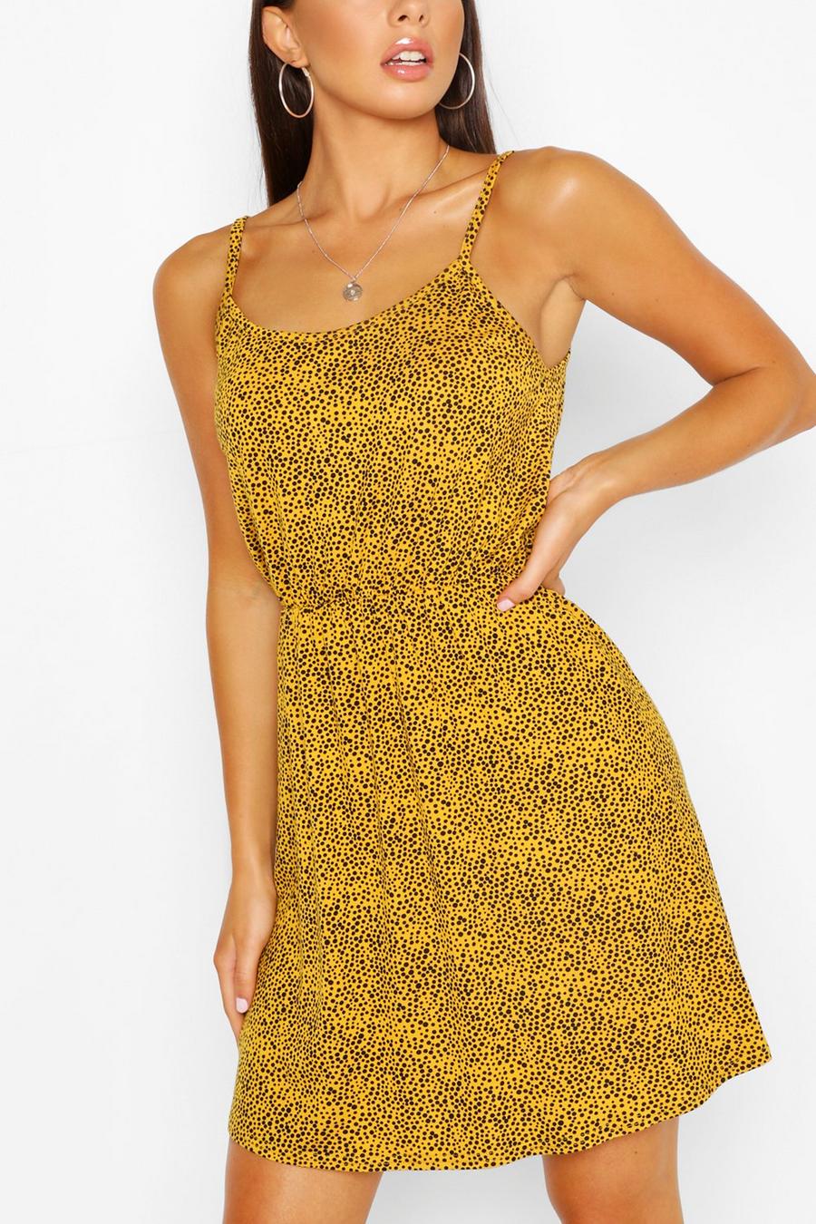 Mustard Polka Dot Print Strappy Sundress image number 1