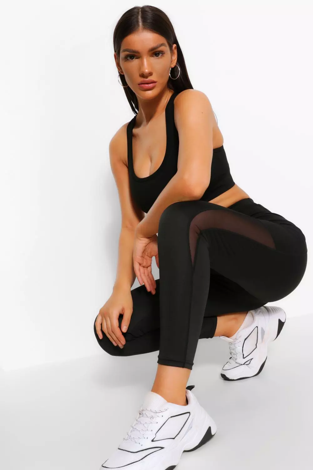 Black Mesh Insert Gym Leggings with Phone Pocket alternative image