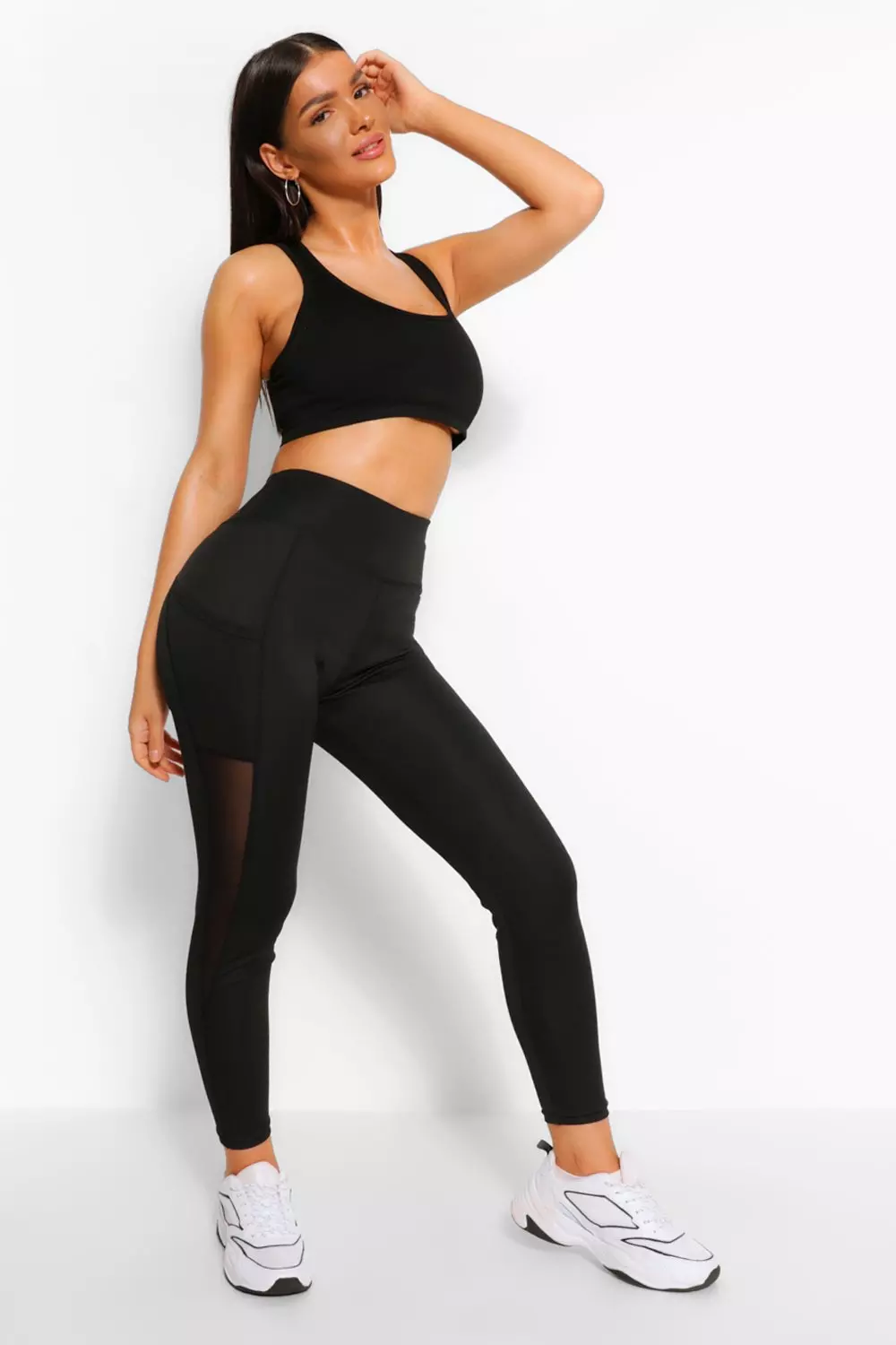 Black Mesh Insert Gym Leggings with Phone Pocket alternative image