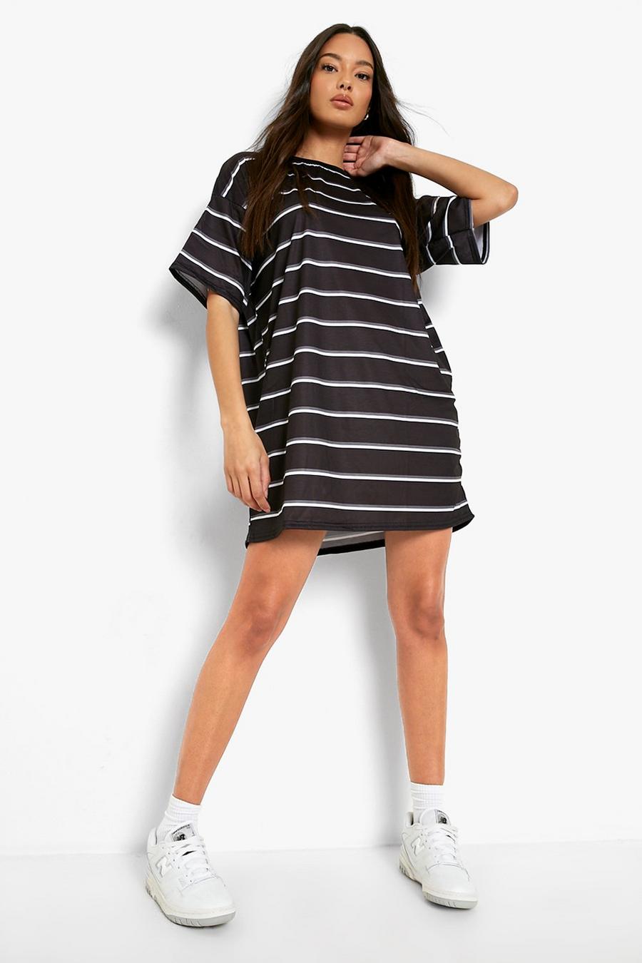 Black Stripe Oversized T-shirt Dress image number 1