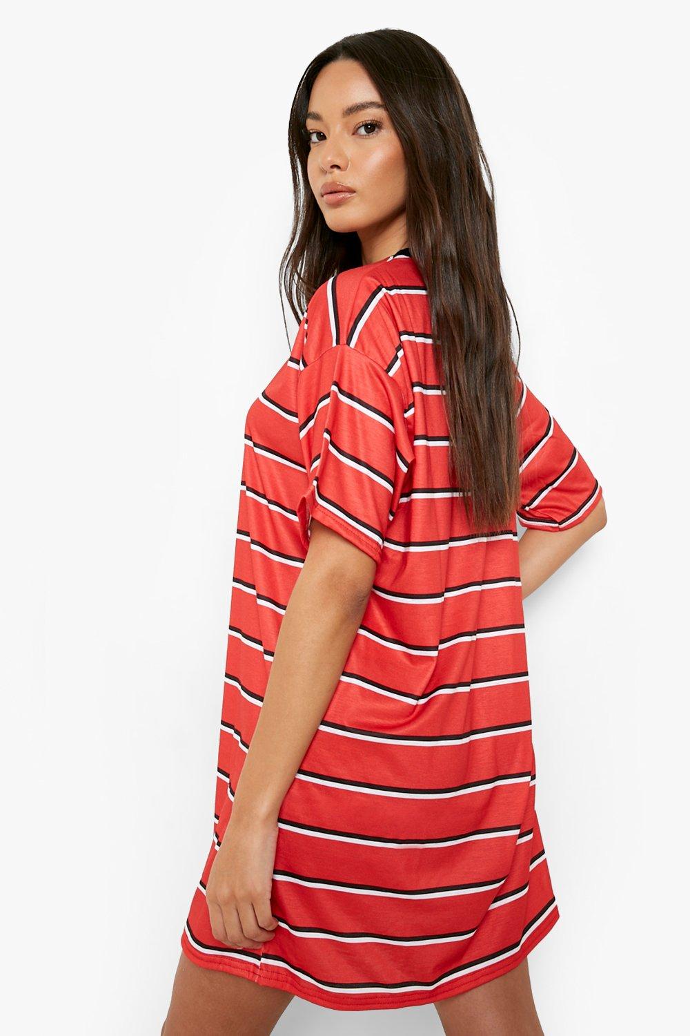 Red contrast stripe oversized store boyfriend t shirt dress