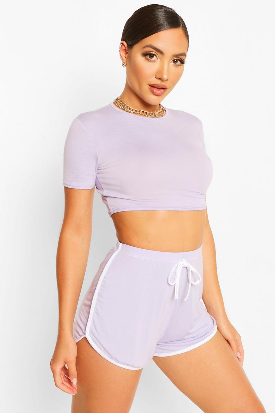 Lilac purple Basic Contrast Stripe Running Shorts image number 1