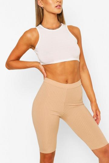 Basic Ribbed High Waist Cycling Shorts camel