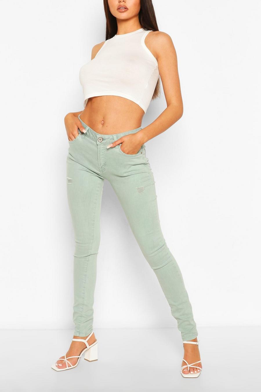 Skinny jeans i pastellfärg med super stretch och hög midja image number 1