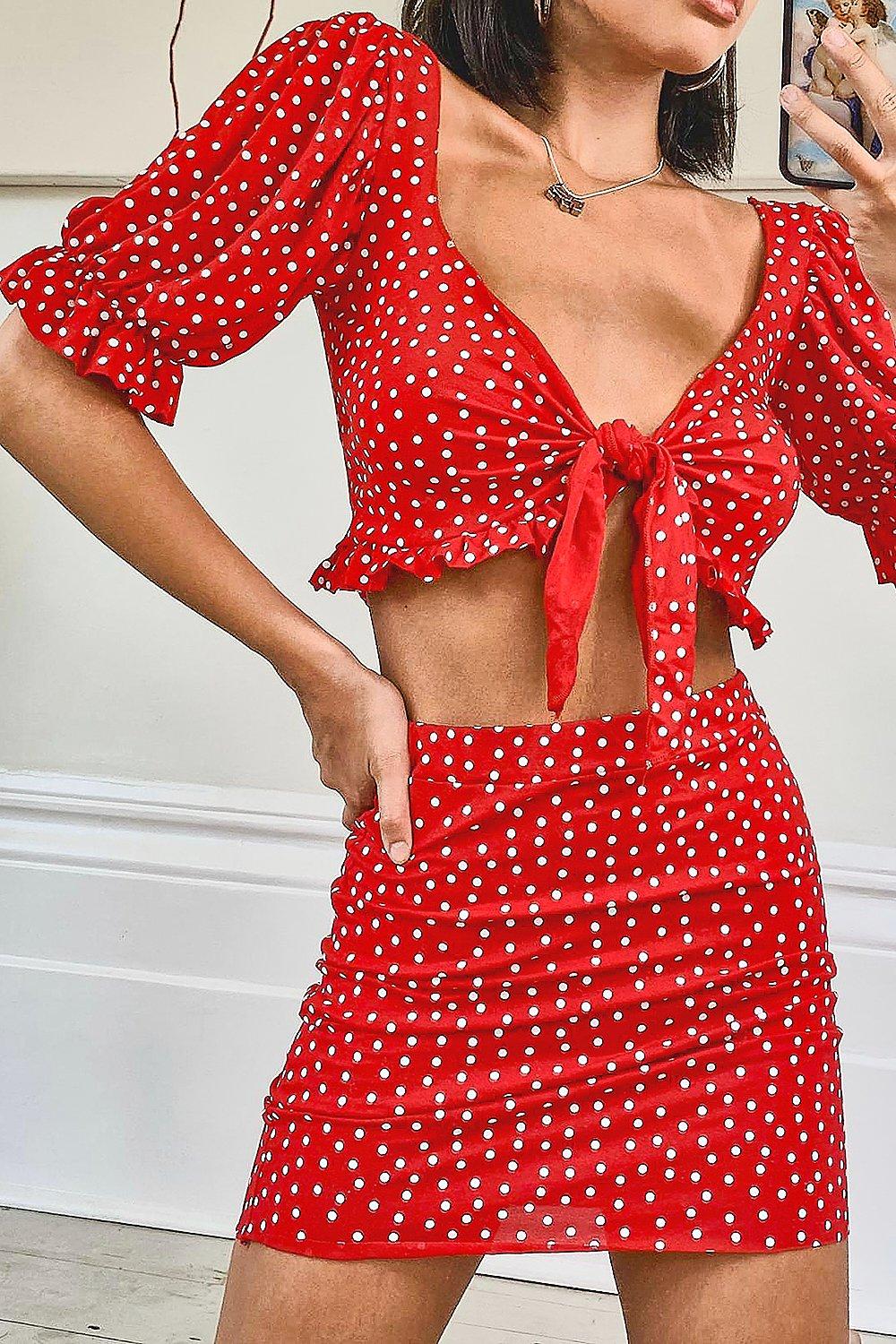Polka dot tie front crop top online