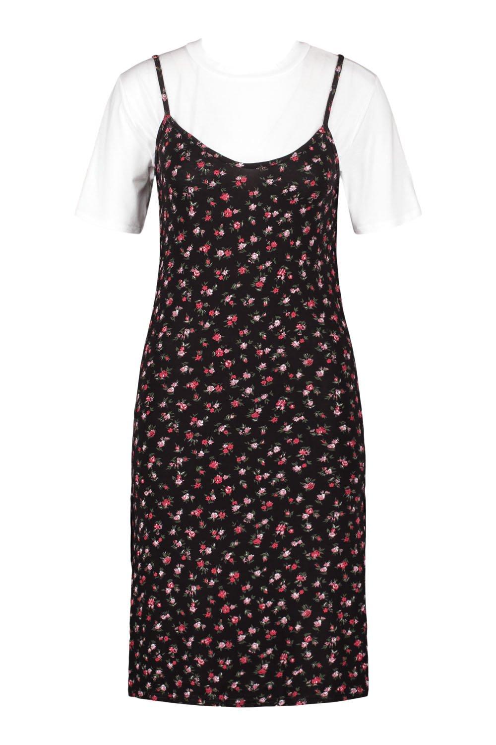 Ditsy Floral Slip Dress & T-Shirt Set | boohoo USA