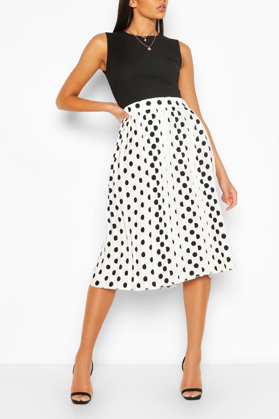 Polka Dot Pleated Midi Skirt image number 1