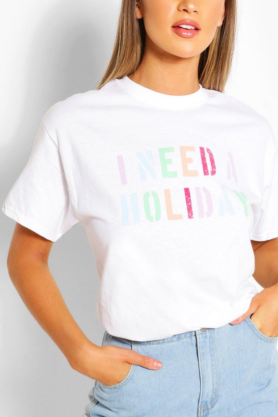 "I Need A Holiday" T-shirt med slogan image number 1