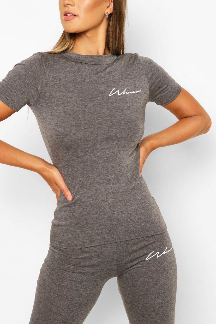 Charcoal Fit Woman Script Gym T Shirt image number 1