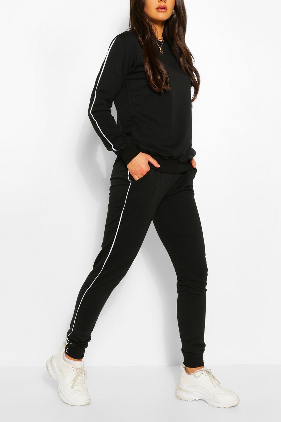Black Side Detail Sweatshirter & Track Pant Set image number 1
