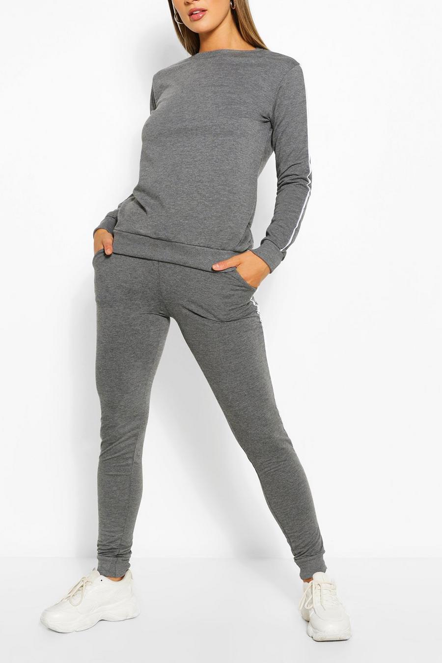 Charcoal Side Detail Sweatshirter & Track Pant Set image number 1