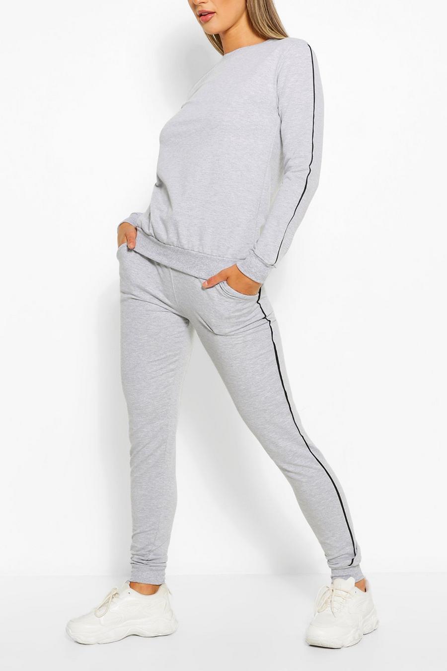 Grey Side Detail Sweatshirter & Jogger Set image number 1