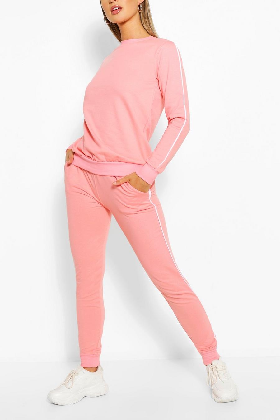 Pale pink Side Detail Sweatshirter & Jogger Set image number 1