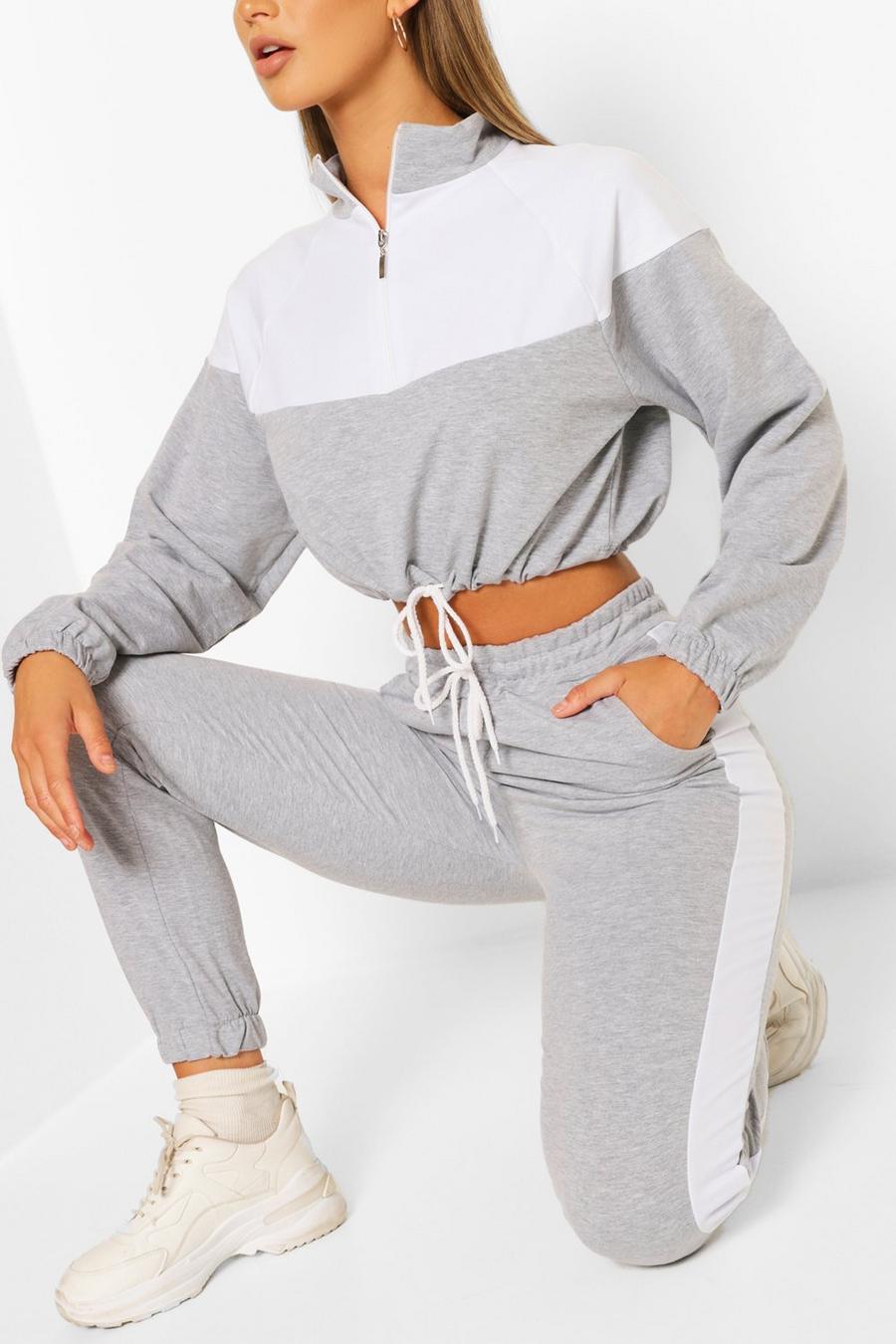 Grey High Neck Colorblock Tracksuit image number 1