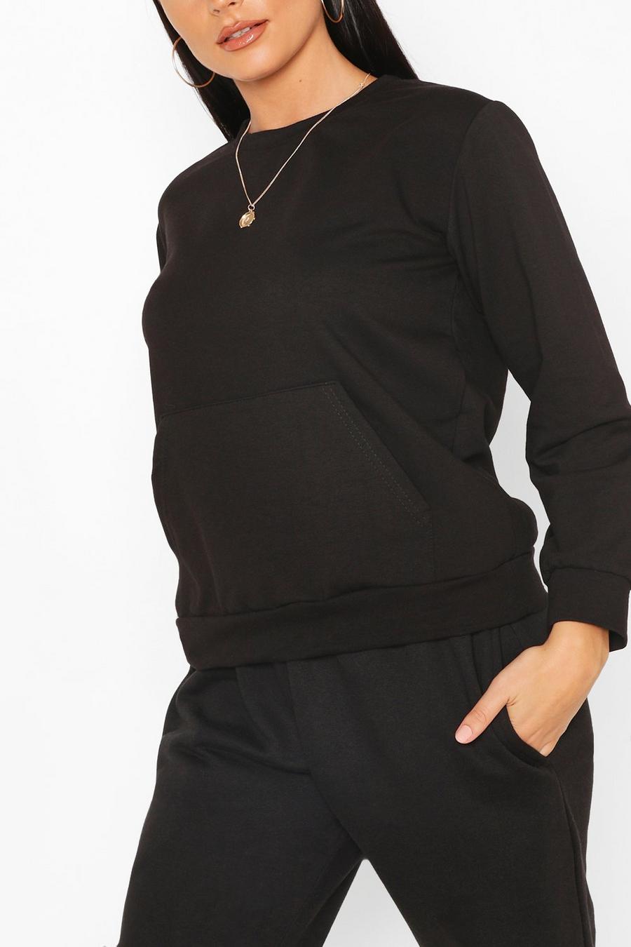 Pullover mit Tasche und verlängertem Saum, Schwarz image number 1