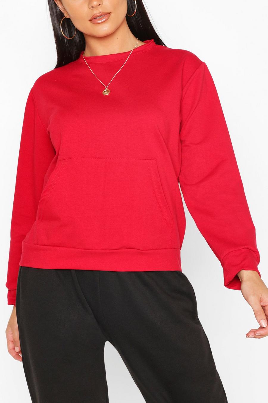 Pullover mit Tasche und verlängertem Saum, Rot image number 1