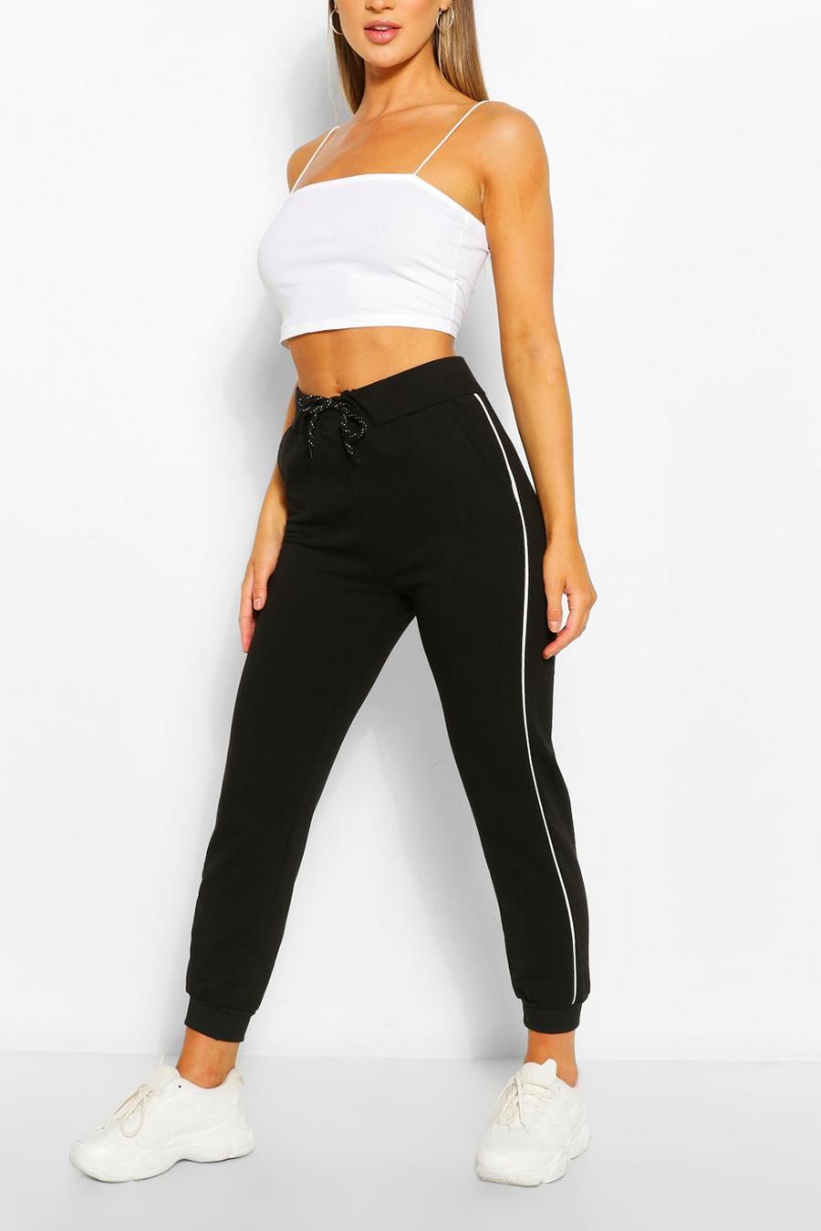 Black Regular Joggers With Piping Detail image number 1