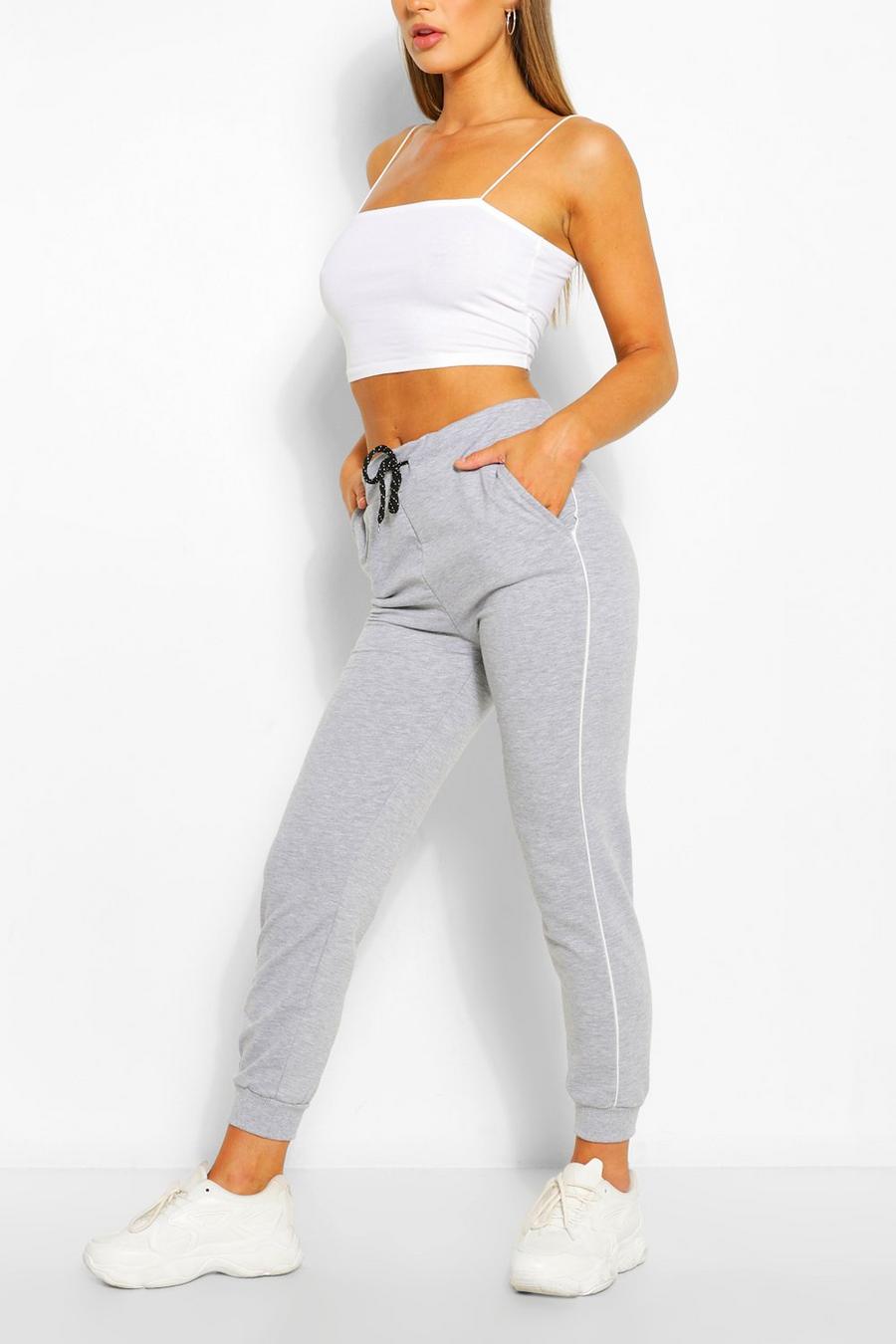 Grey Pink Regular Track Pants With Piping Detail image number 1
