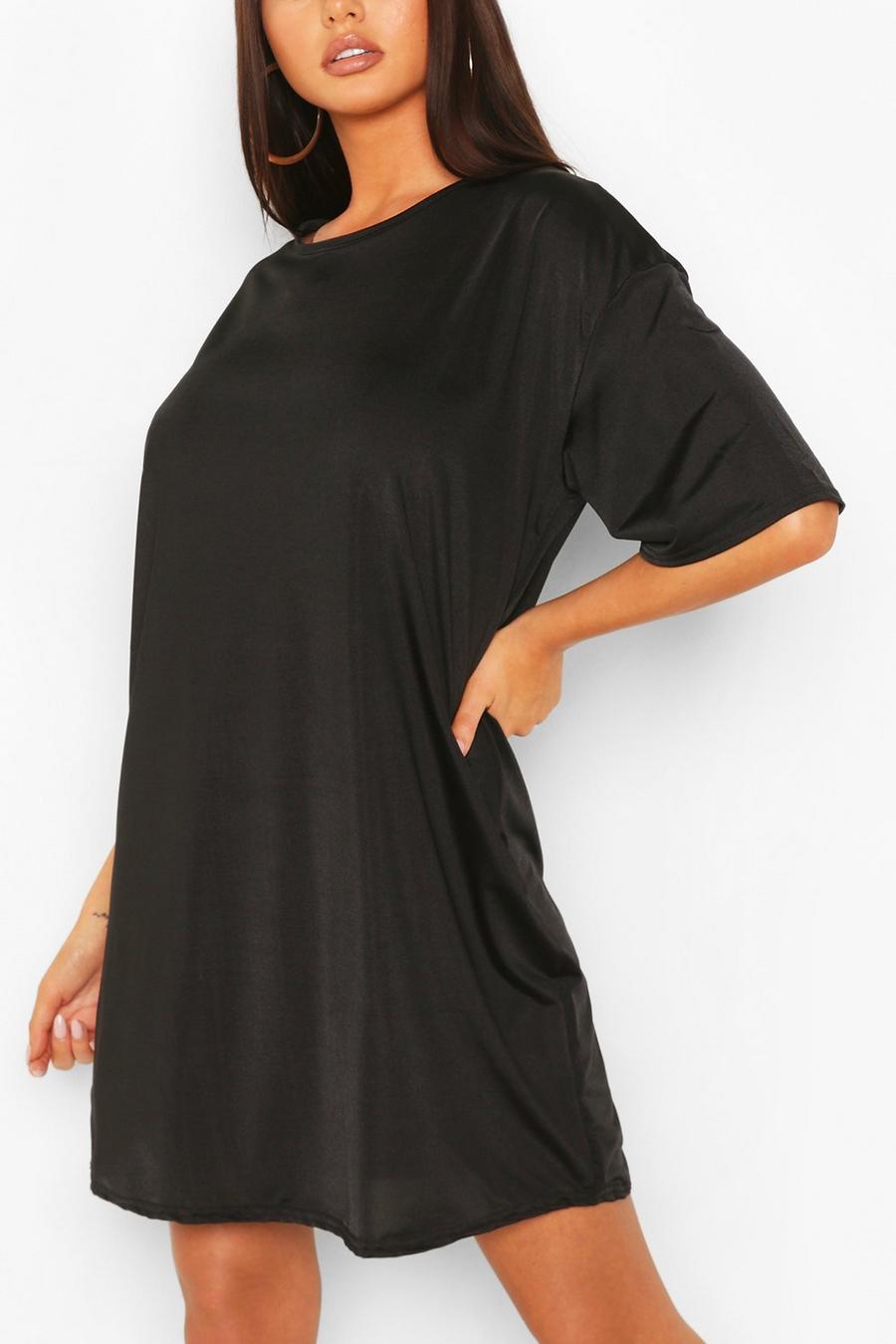 Black Slinky Oversized T-Shirt Dress image number 1