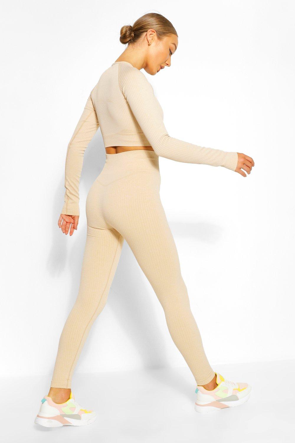 Buy Boohoo Seamless Rib Leggings In Beige