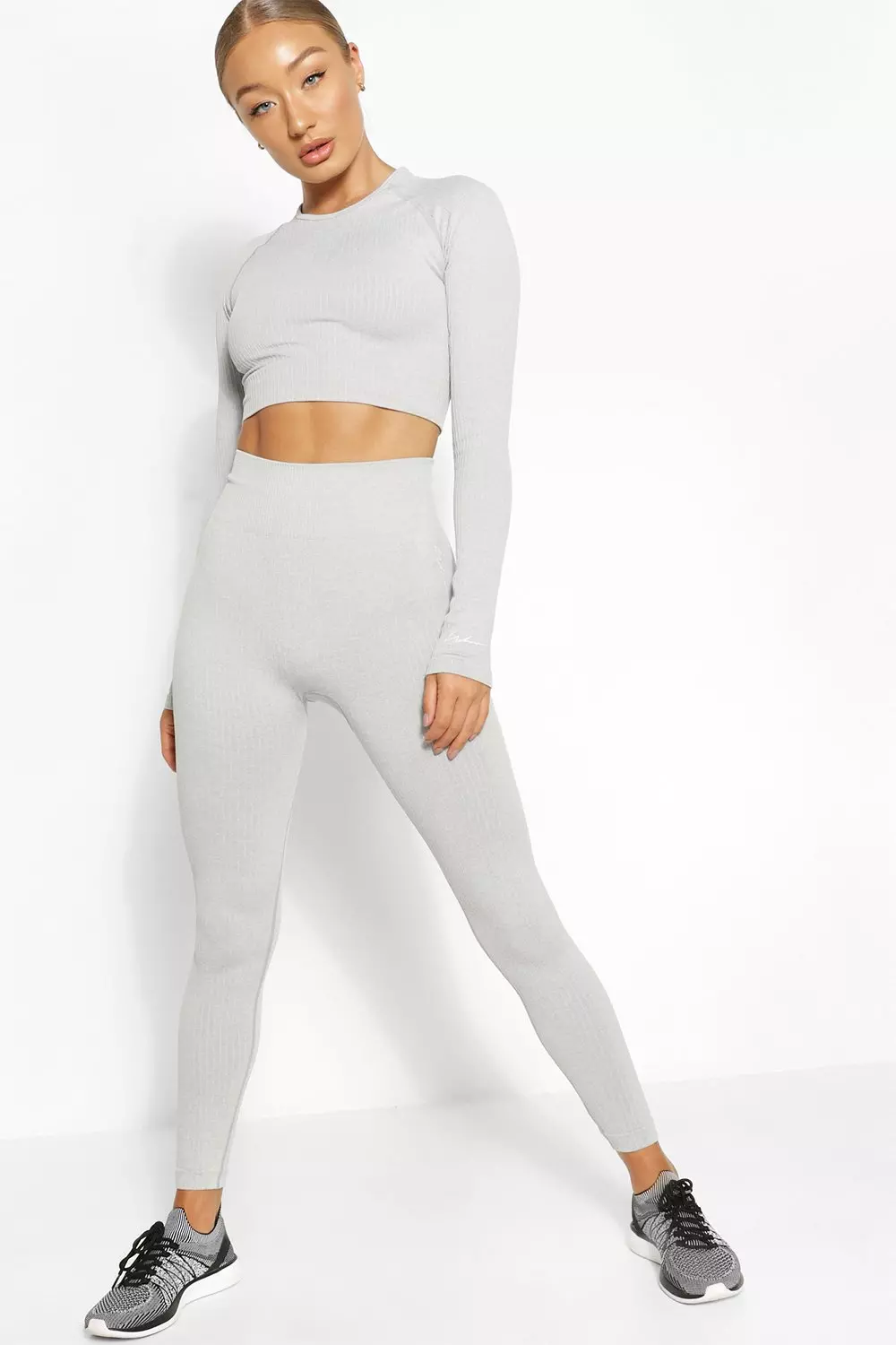 Rib Seamless Long Sleeve Gym Top and Leggings