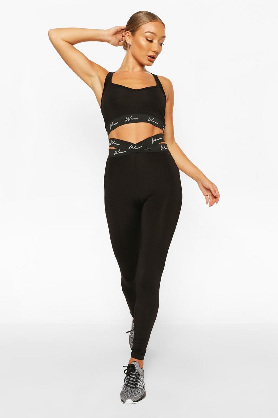 Black Active Tight With Cross Waistband Detail image number 1
