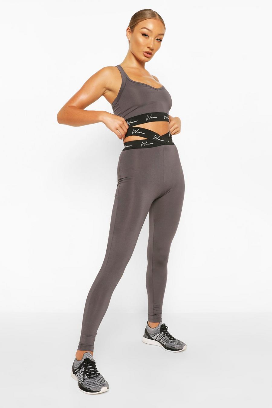 Charcoal Active Tight With Cross Waistband Detail image number 1