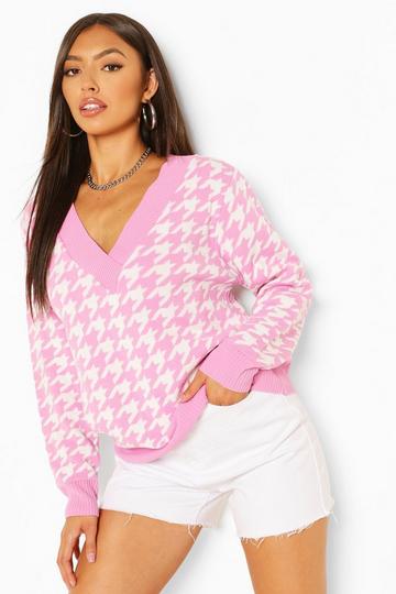 Pink Dogtooth Sweater