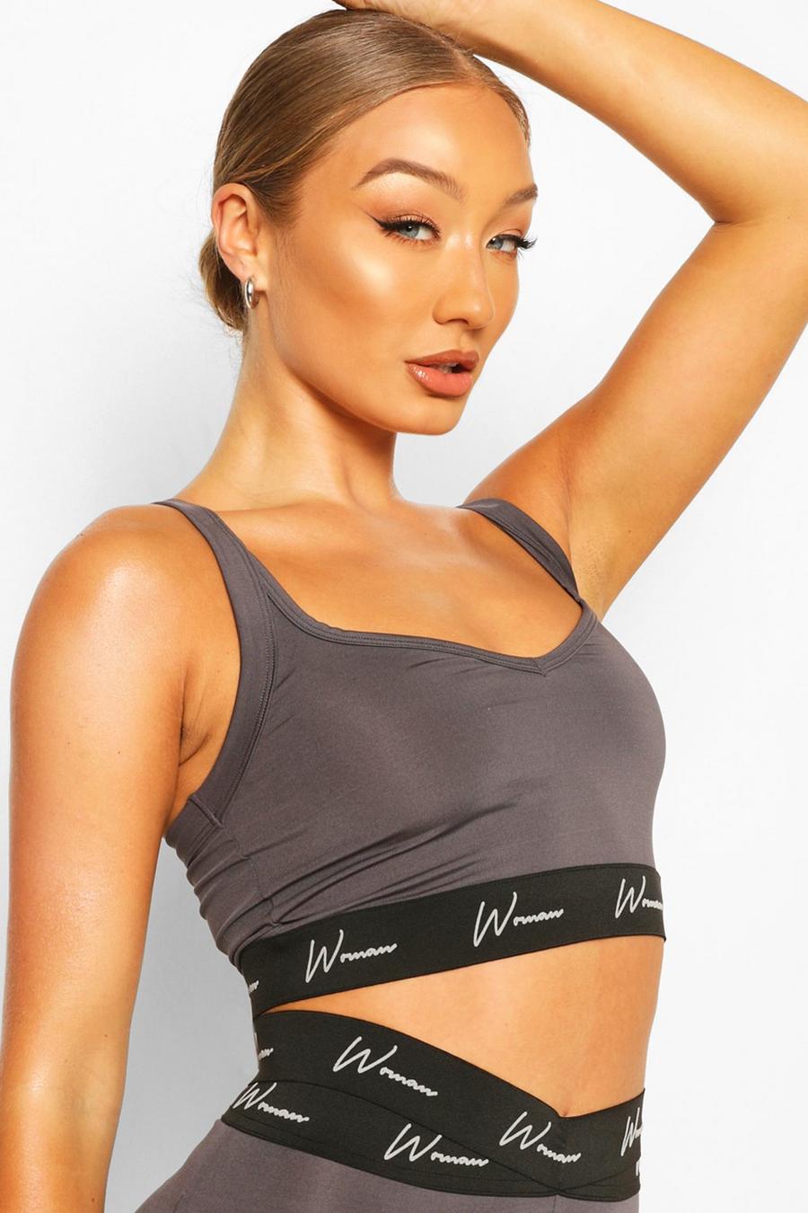 Charcoal Active Sports Bra With Strap Detail image number 1