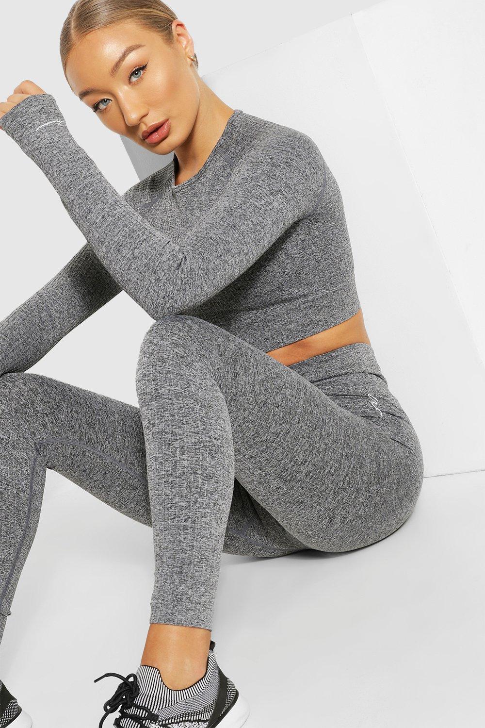 Women's Gym Set Ribbed Co Ord Grey –