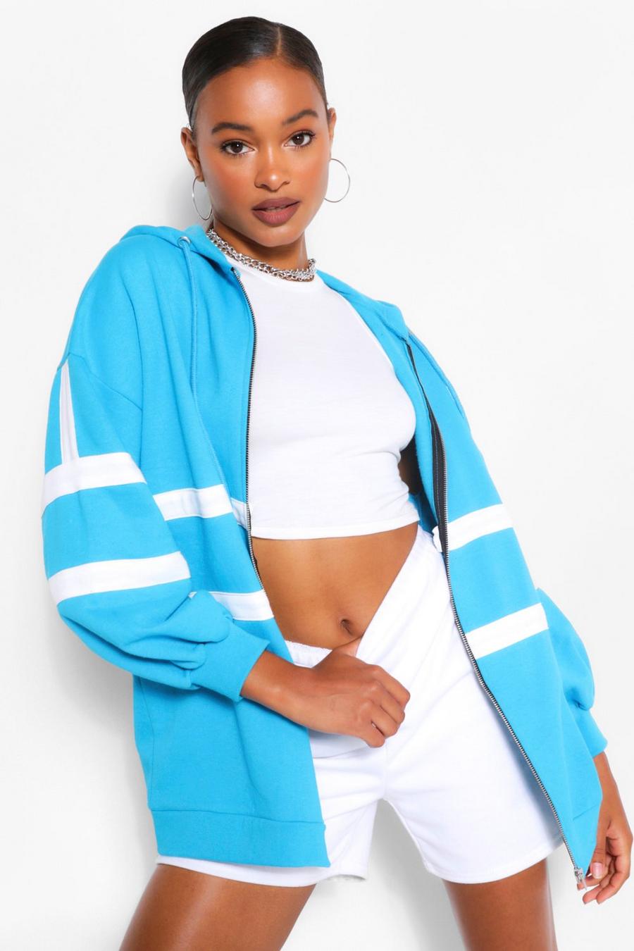 Blue Extreme Oversized Color Block Hoodie image number 1