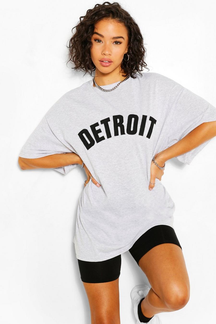 Oversized-T-Shirt mit „Detroit“-Applikation, Grau meliert image number 1