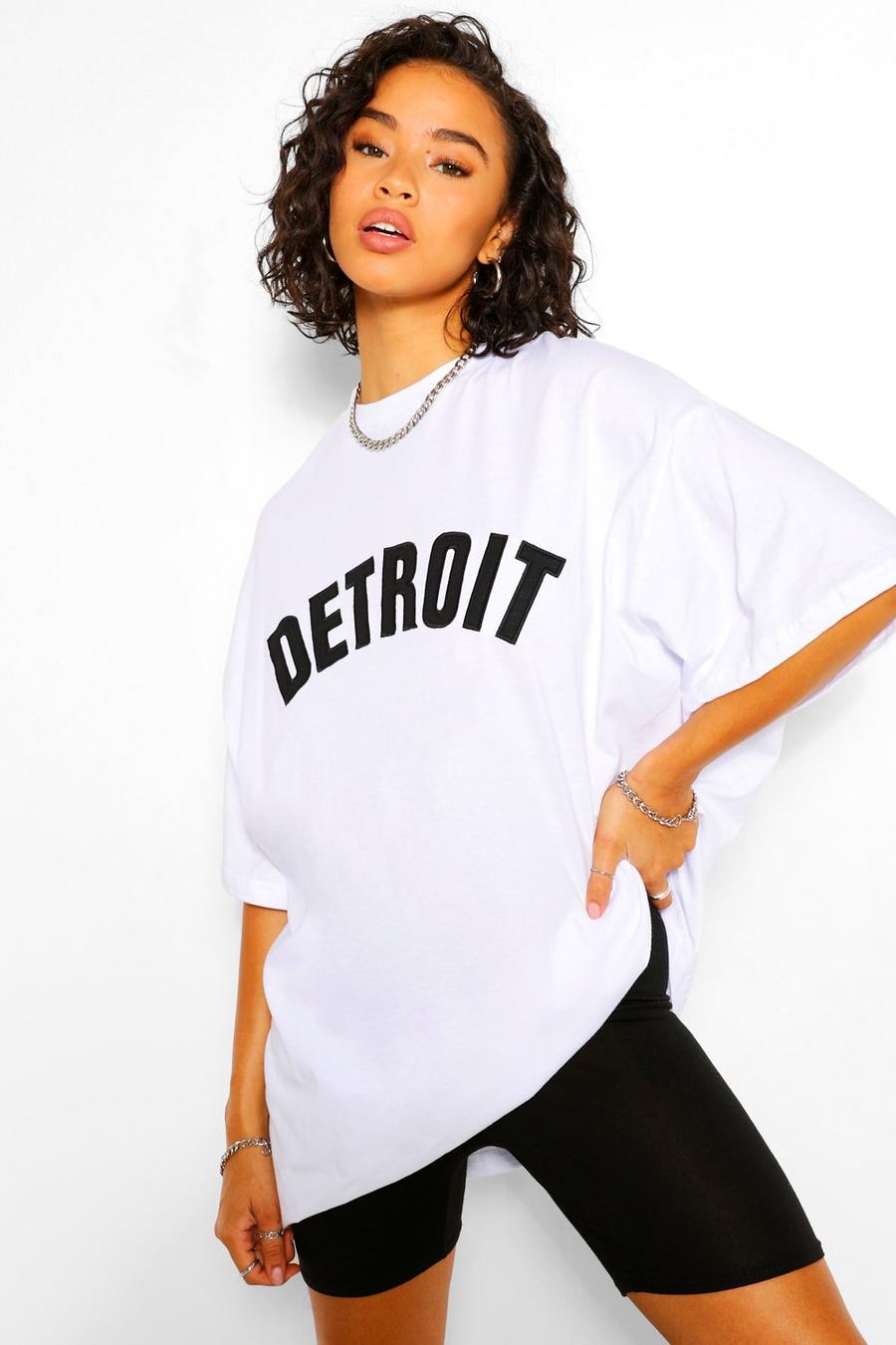 Oversized-T-Shirt mit „Detroit“-Applikation, Weiß image number 1