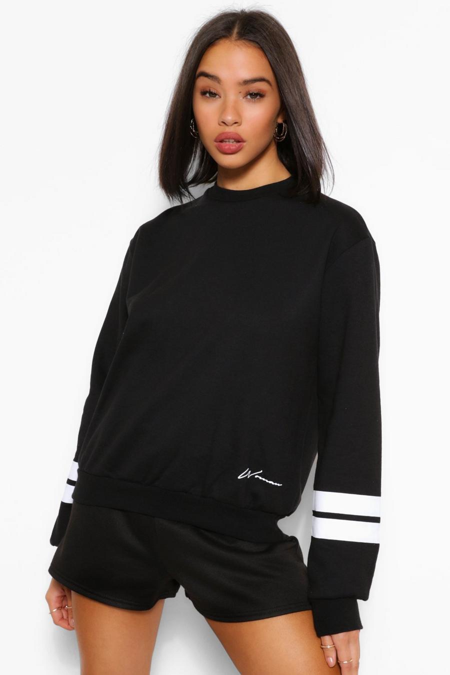 Black Woman Sleeve Print Oversized Sweatshirt image number 1