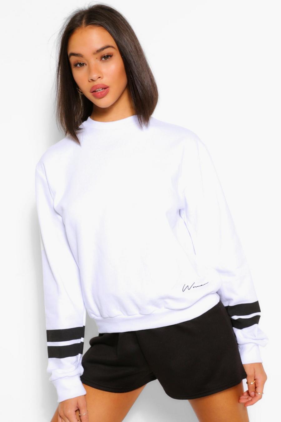 White Woman Oversize sweatshirt med tryck på ärmen image number 1
