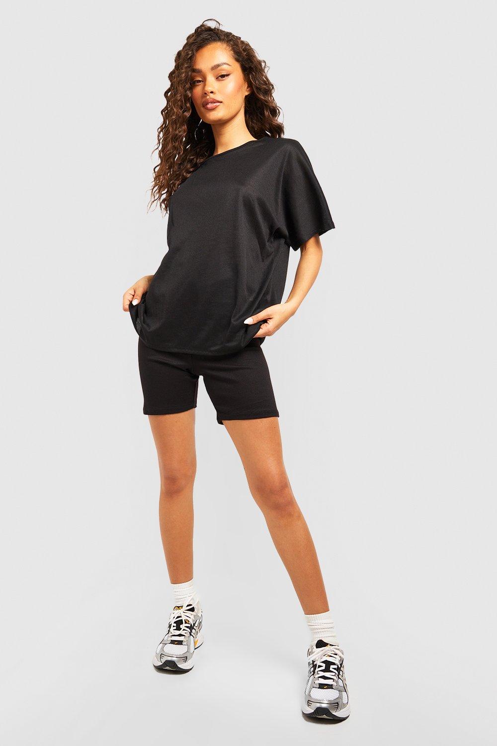 Hype Black Oversized T-Shirt and Cycle Shorts Women's Set