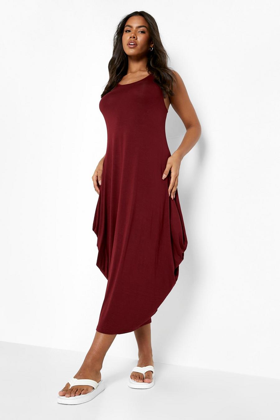 Berry red Racer Back Ruched Maxi Dress
