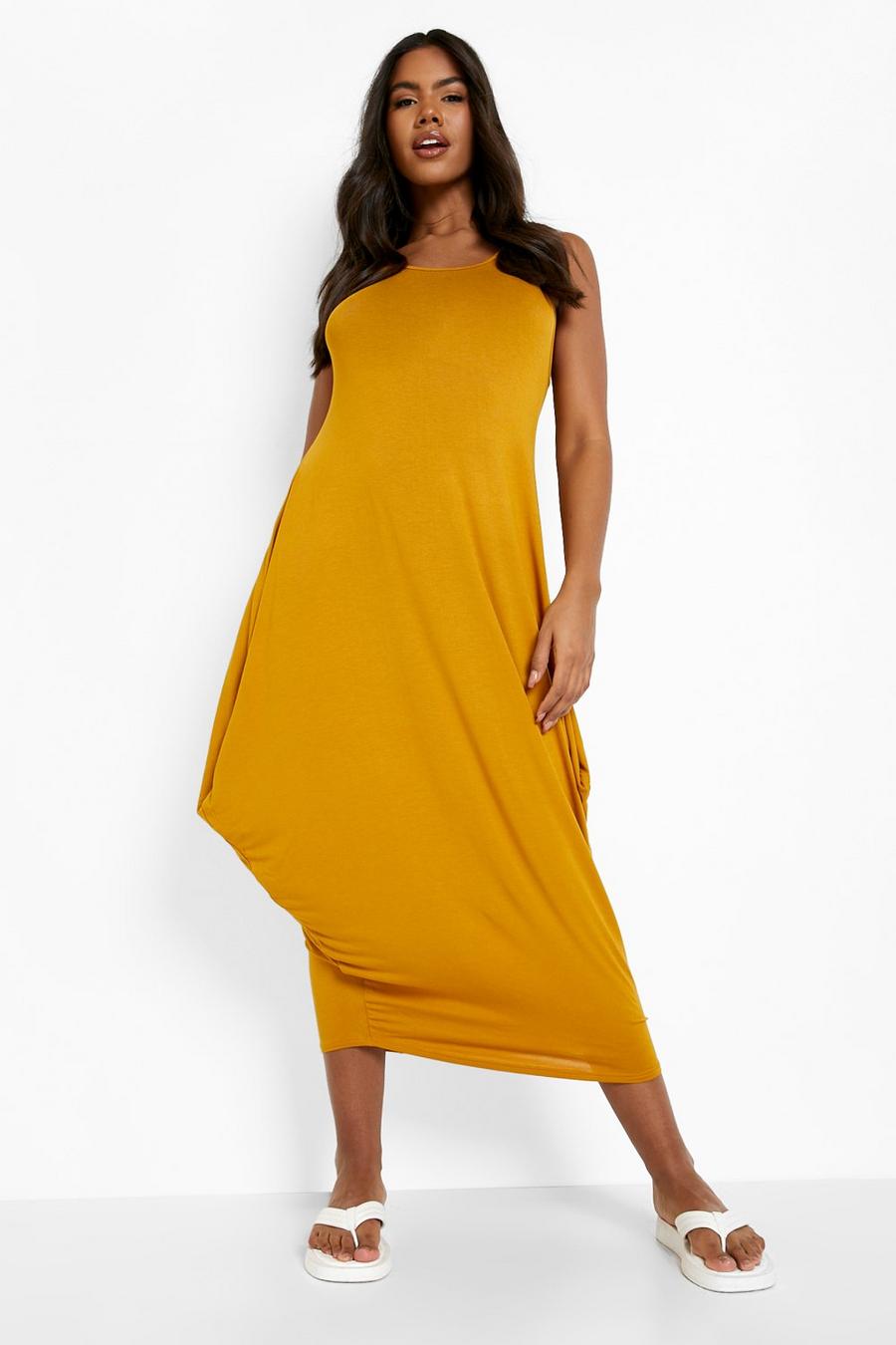 Mustard yellow Racer Back Ruched Maxi Dress