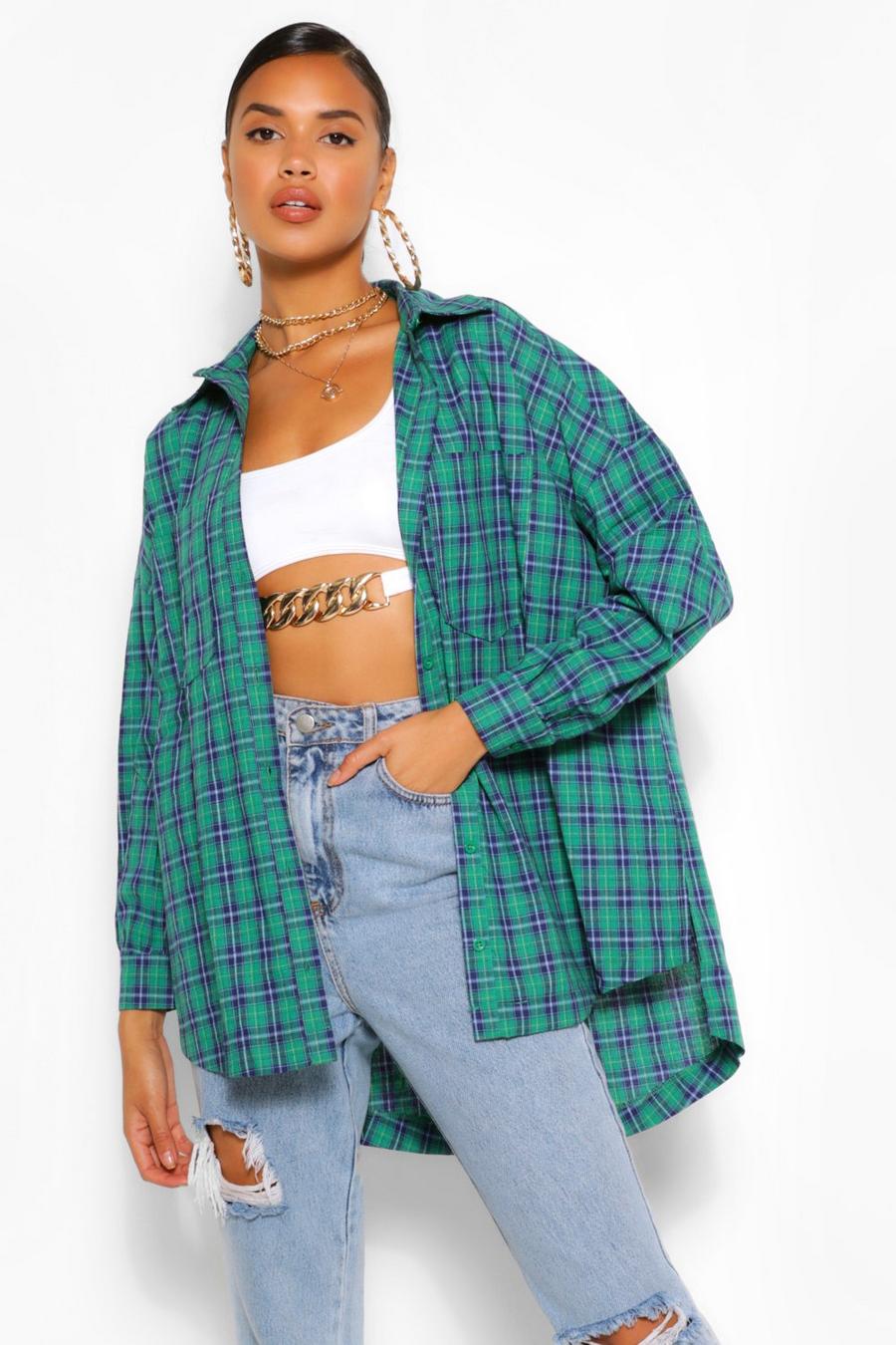 Green Oversized Checked Shirt image number 1