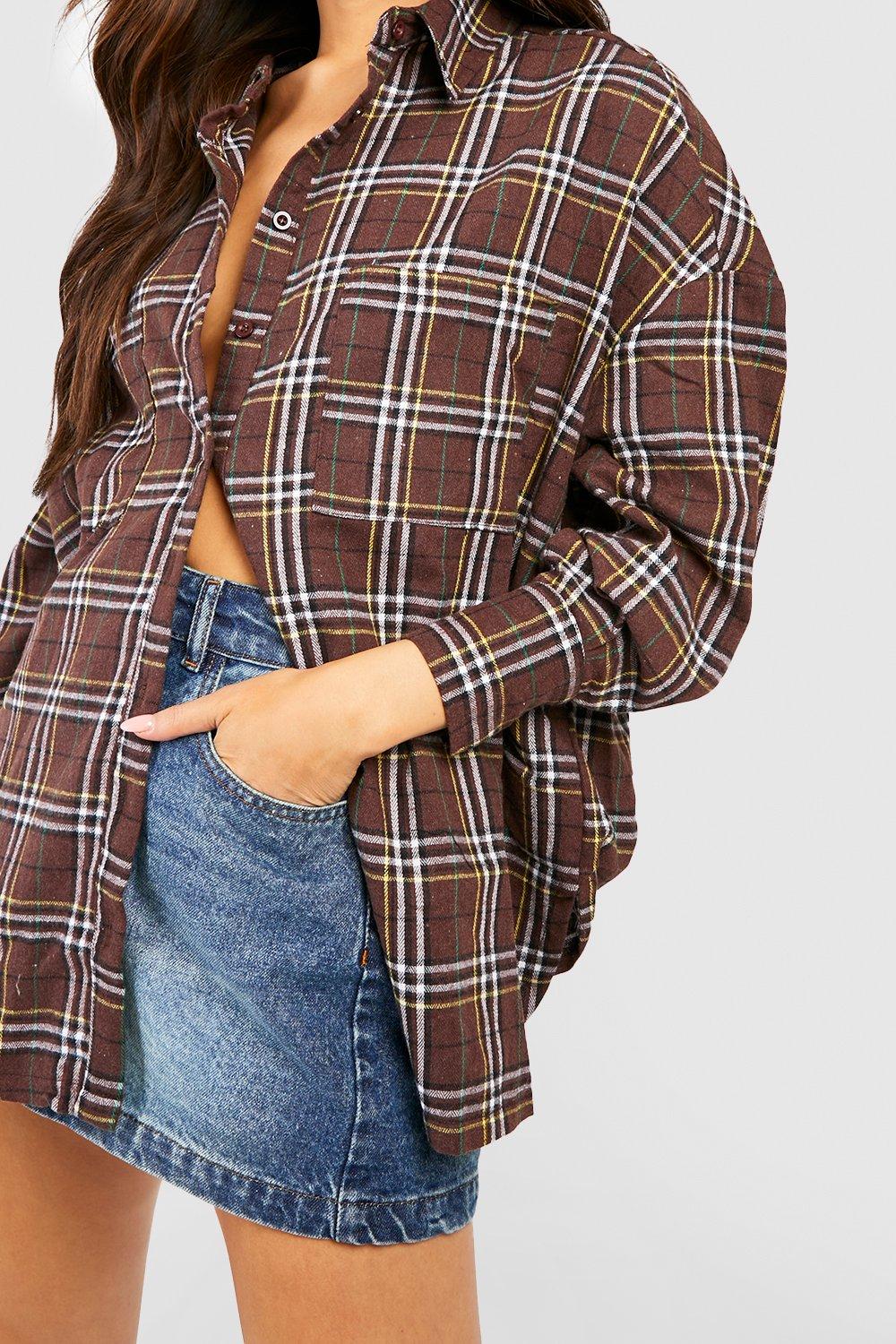 boohoo Oversized Flannel Shirt - Women's Checked Shirts